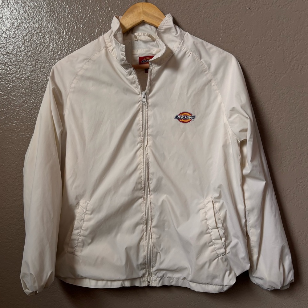 Dickies White Windbreaker Jacket Medium Logo Zip Workwear